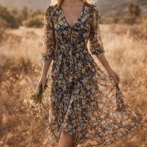 Abercrombie Floral Chiffon Midi Dress